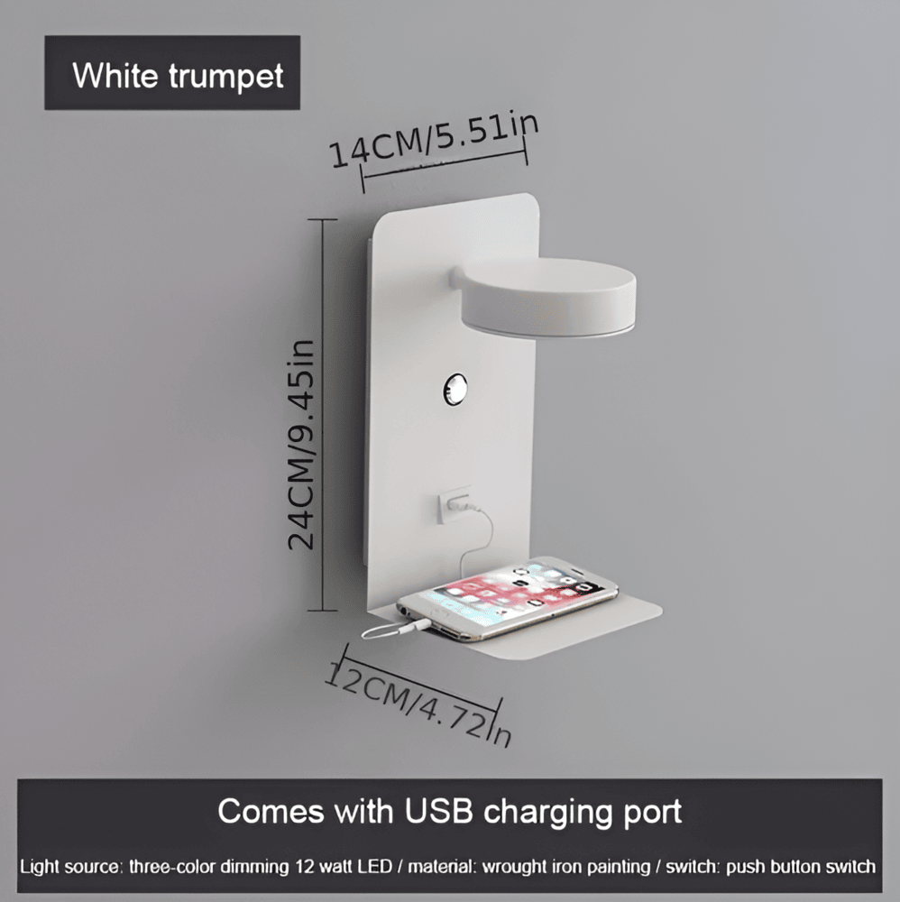DualDelight LED Væglampe med Hylde & USB-Port - Hvid - Home Decor - {{ product_tags }