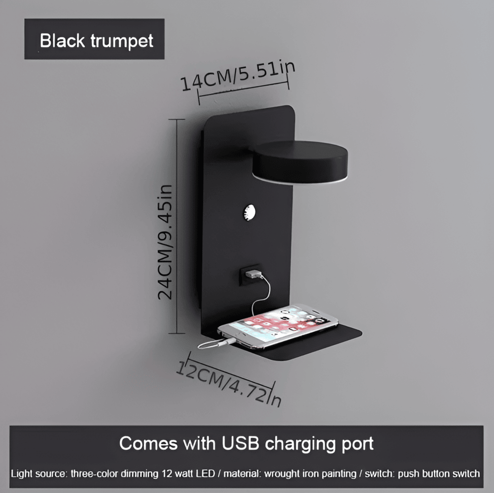 DualDelight LED Væglampe med Hylde & USB-Port - Sort - Home Decor - {{ product_tags }