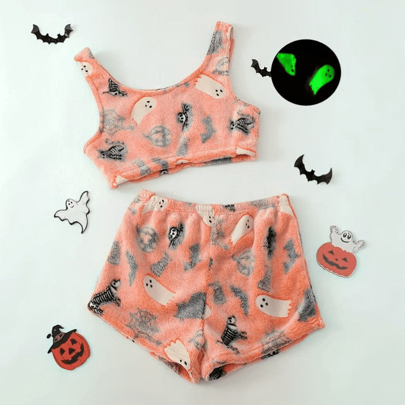Pyjamasæt til Halloween - Grå/orange med glødende spøgelser - - Gifts – Seasonal – Halloween - {{ product_tags }