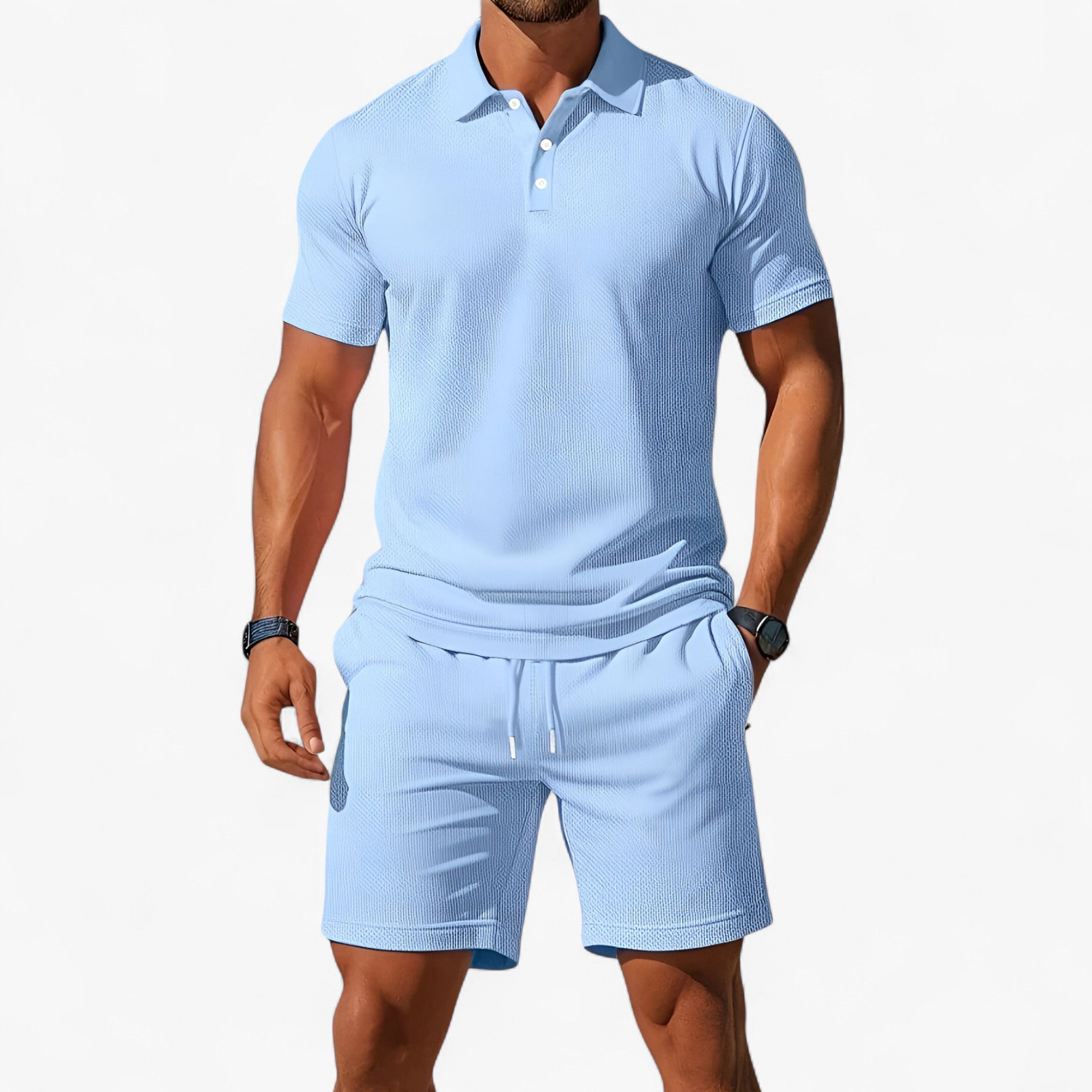 Adrian | Åndbart sommerpolosæt til mænd - Lys blå - T-shirts - {{ product_tags }
