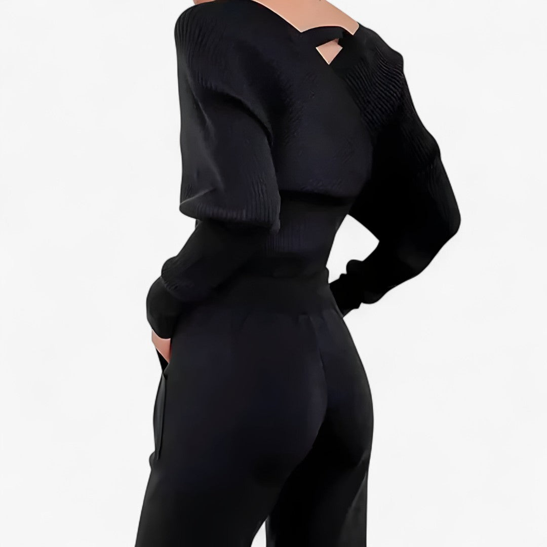 Leila | Moderne ribstrikket jumpsuit - Sort - women's fashion - {{ product_tags }