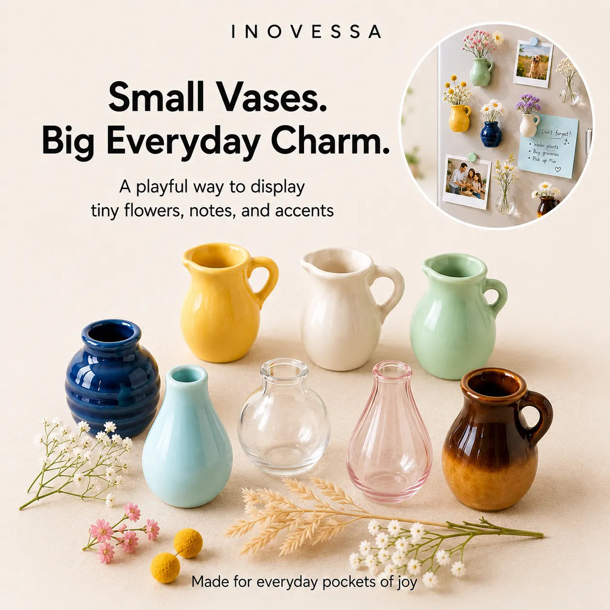 Mini Keramik Vaser Magneter - Håndlavede til Køleskab & Skabe - - - {{ product_tags }