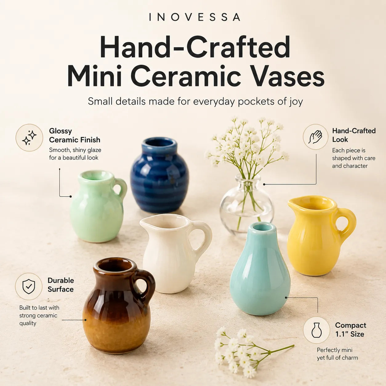 Mini Keramik Vaser Magneter - Håndlavede til Køleskab & Skabe - - - {{ product_tags }