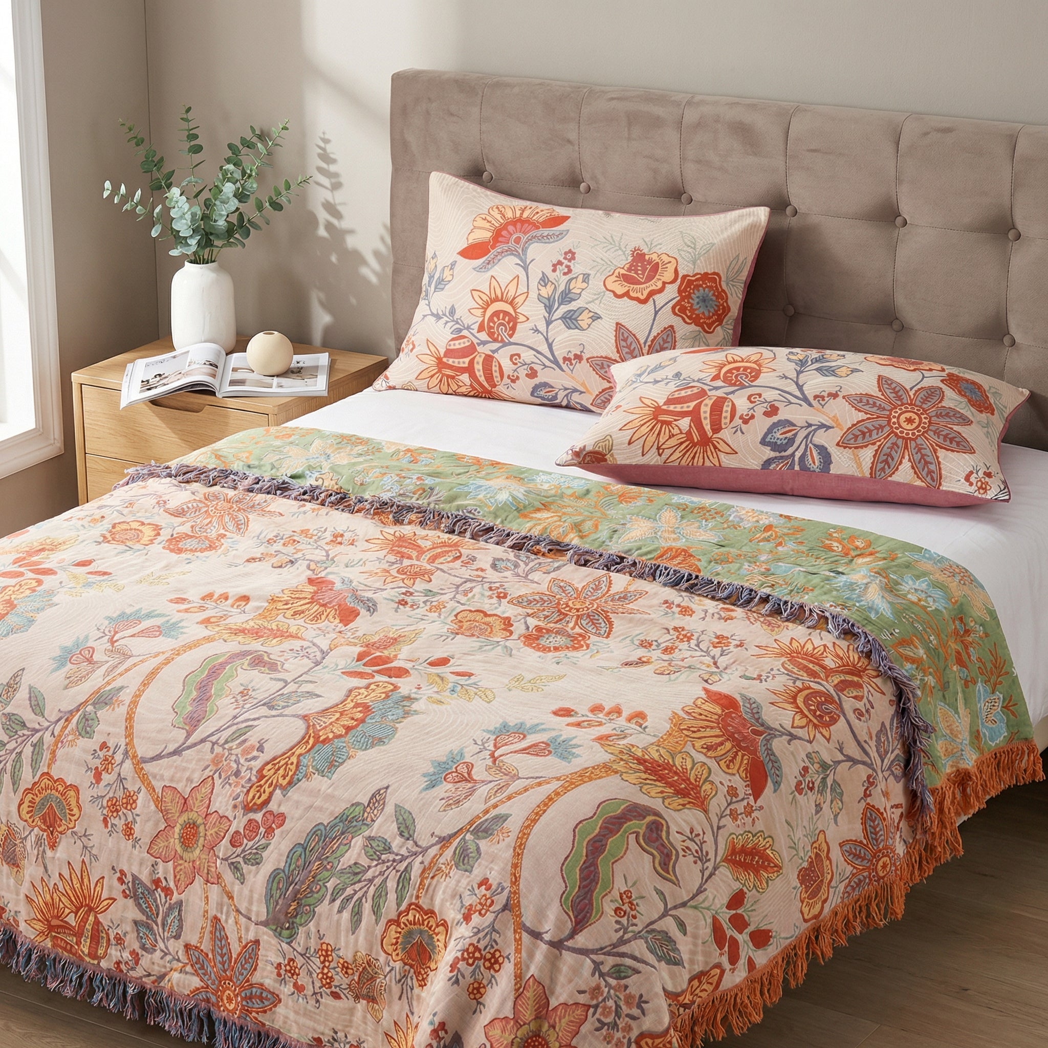 Pudebetræk i Blomstret Boho Stil - 100% Bomuld (2 stk.) - - - {{ product_tags }