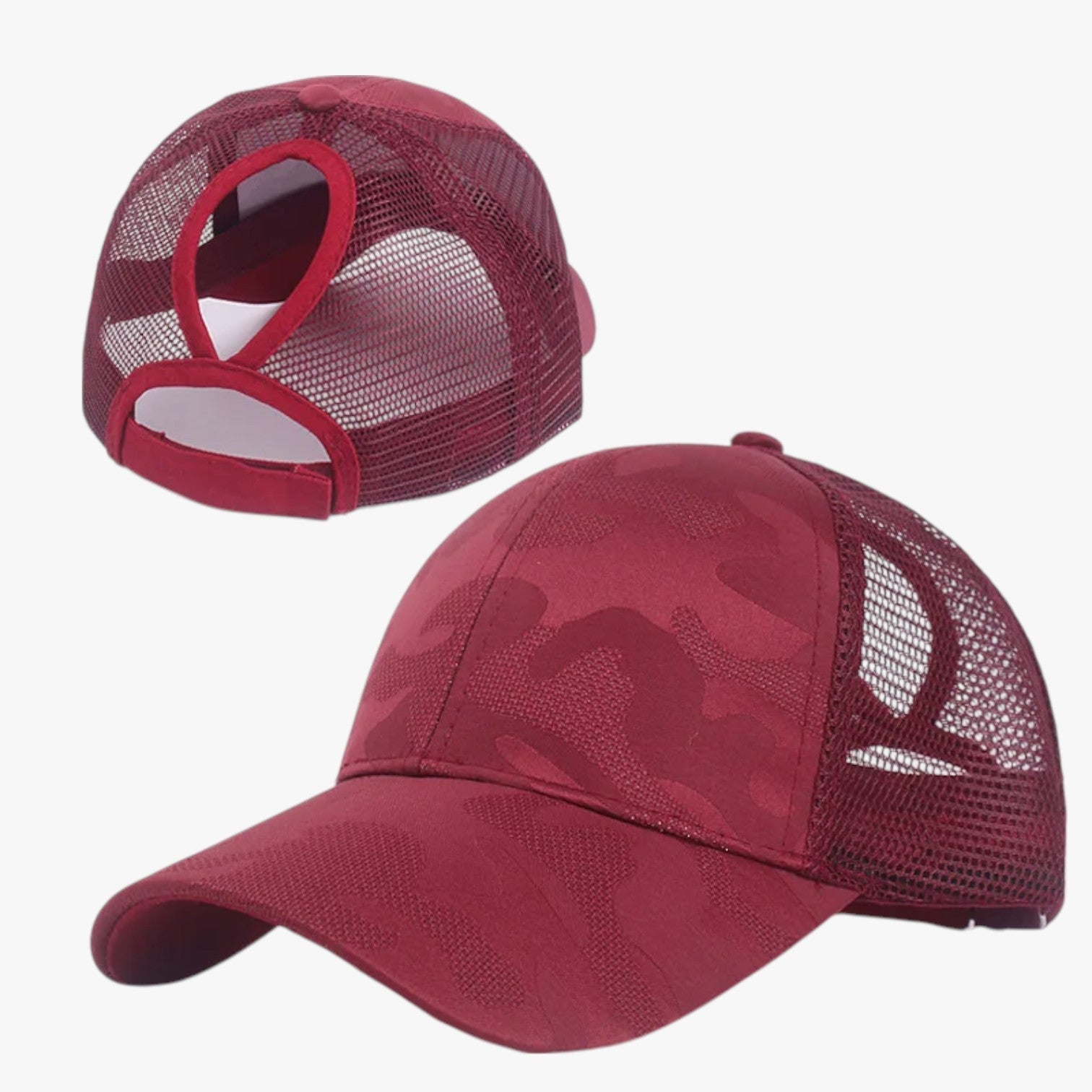 Blaire | Sommerhat i camo med net og knold - Rød - Blaire | Sommerhat i camo med net og knold - €25 - {{ product_tags }