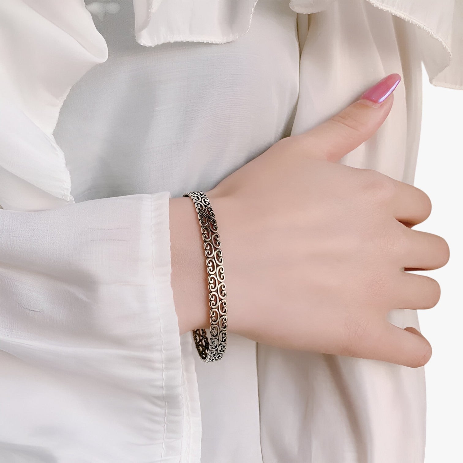 Dahlia | Elegante sølvmanchet med sky-mønster - - watches - {{ product_tags }
