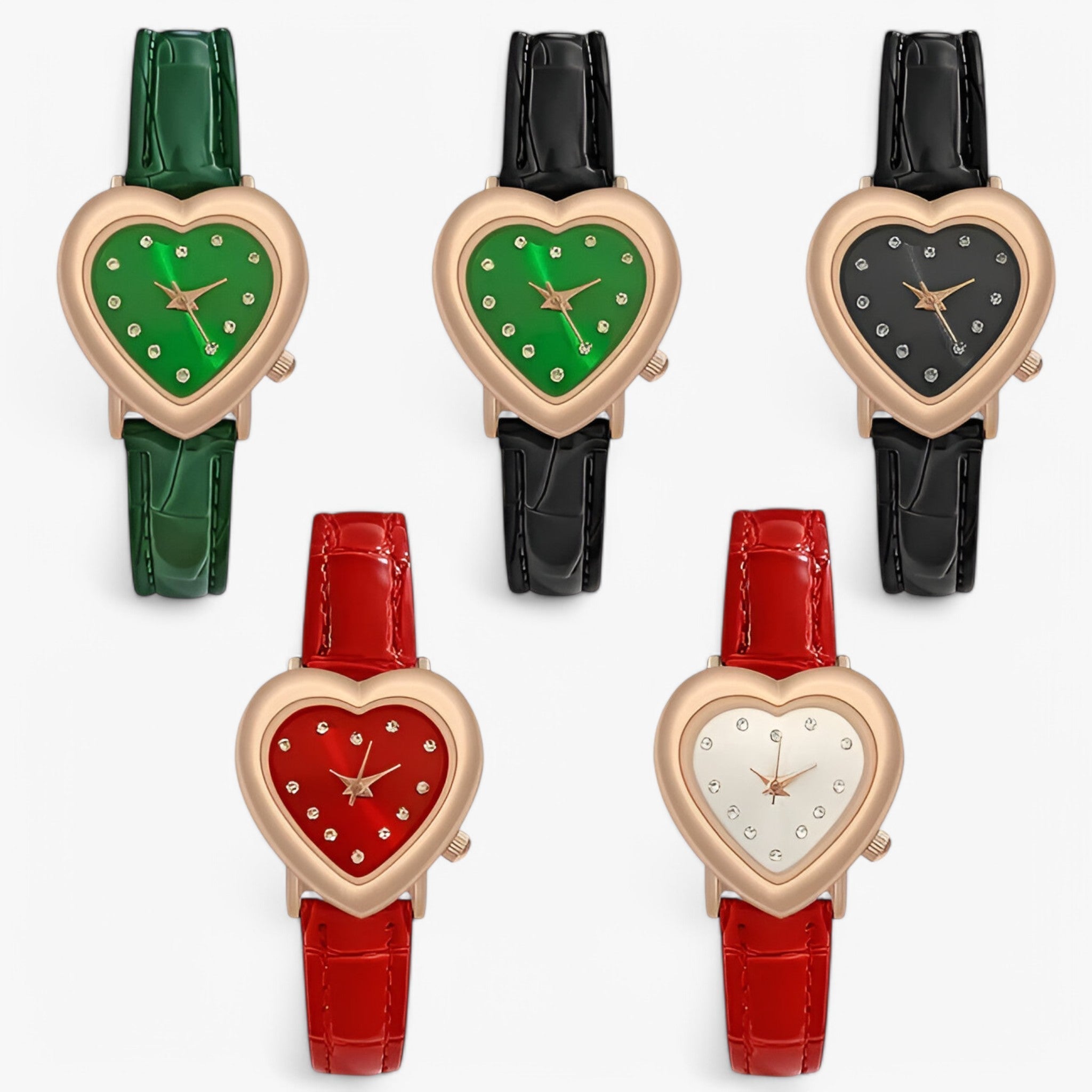 Kate | Elegant rosaguld dameur med hjerteformet urskive og læderrem - - watches - {{ product_tags }