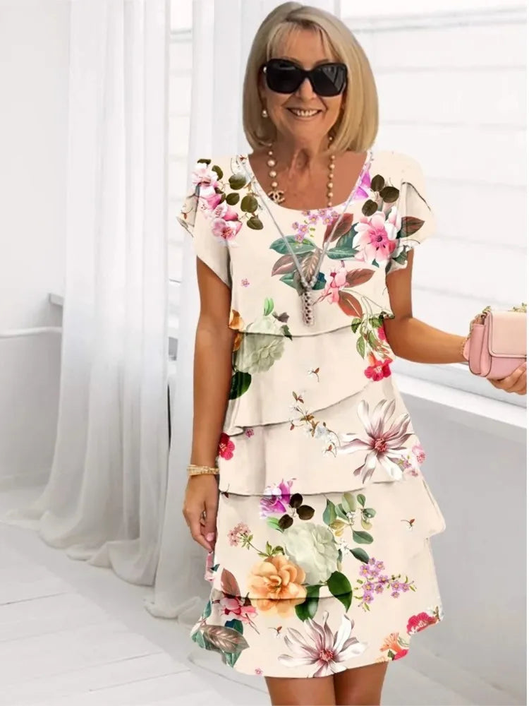 Helena | Elegant Komfort Flæsekjole - Abrikos - Tøj > Kjoler - {{ product_tags }