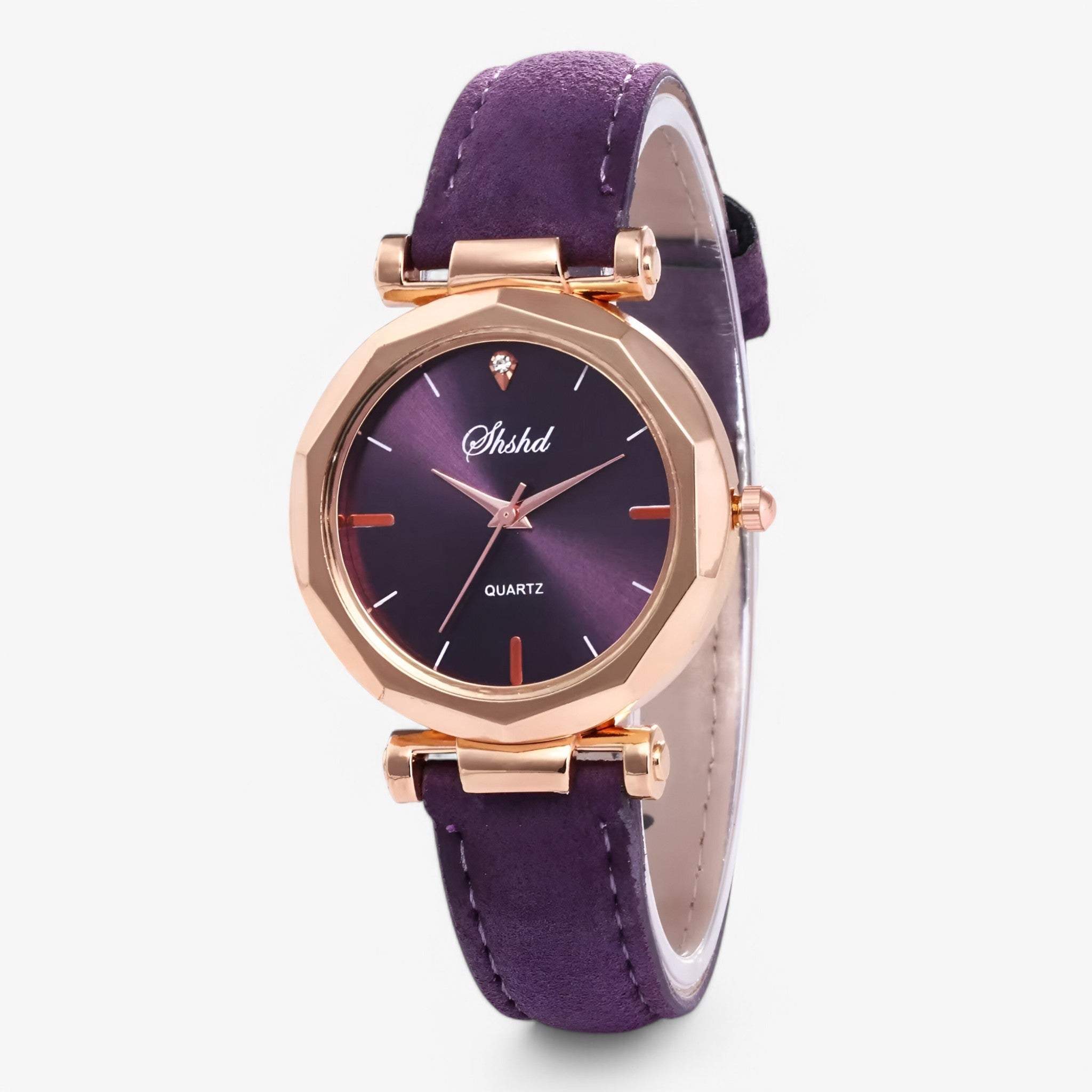 Aria | Læder dameur med krystaller og quartz urværk - lilla - watches - {{ product_tags }