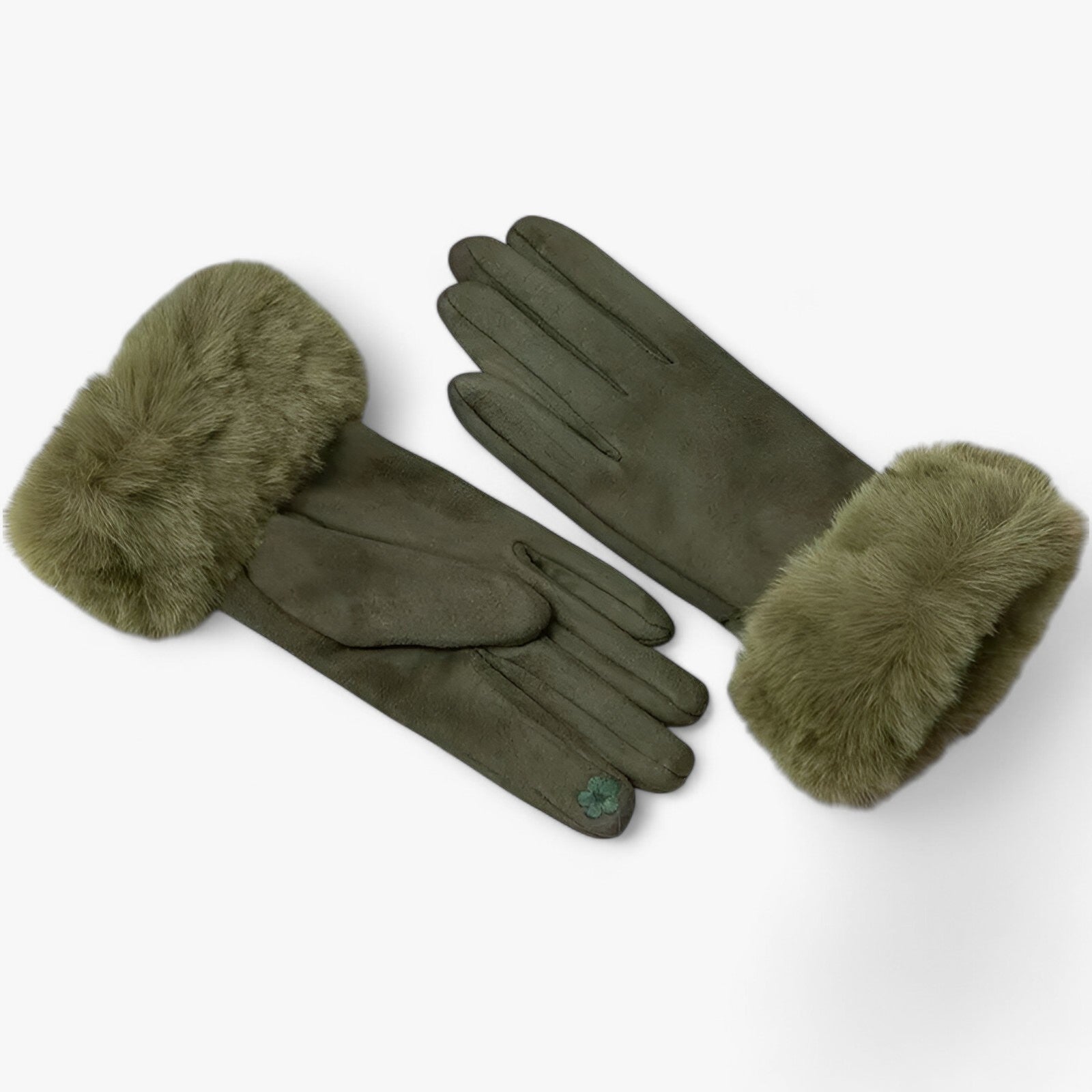 Helena | Varme Suede Touchscreen Handsker med imiteret pels - grøn Én størrelse - winter - {{ product_tags }