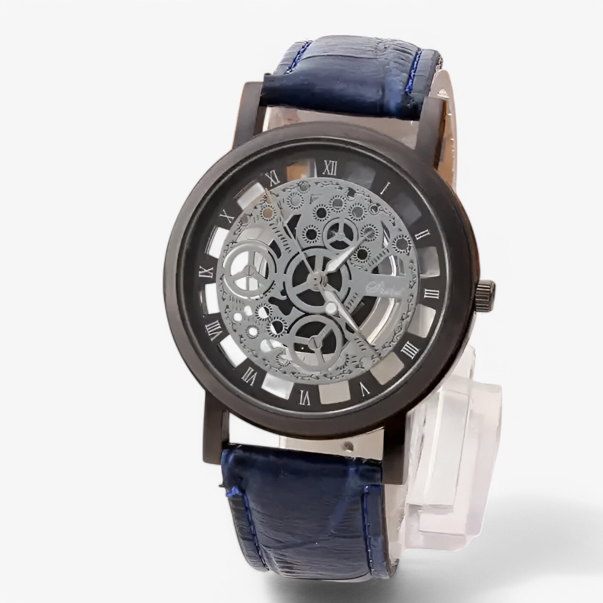 Olivier | Kvartsur med læderrem og romersk urskive - sort blå - watches - {{ product_tags }