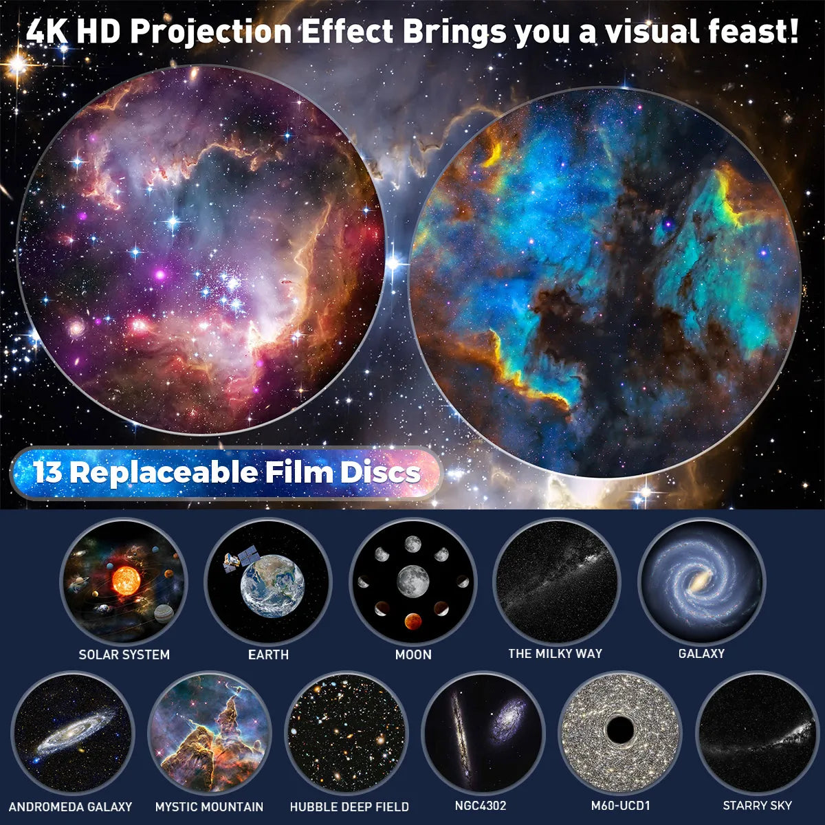Galaxy Stjerneprojektor – 360° Roterende Stjernehimmel-lampe med 13 Skiver - - Night Light Projector - {{ product_tags }