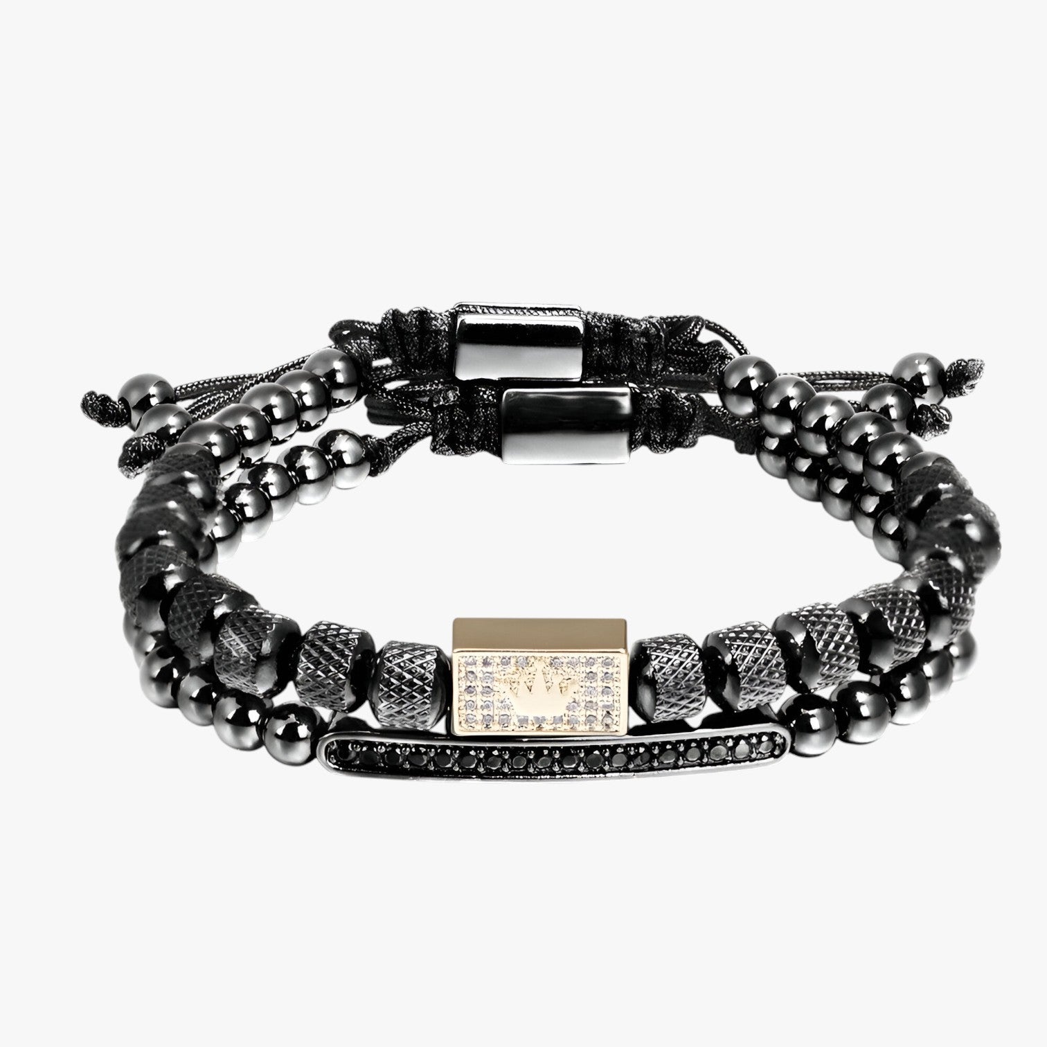 Zanjoe | Crown Power - Sæt med 2 armbånd til stil og selvtillid - Sort Guld Krone - watches - {{ product_tags }