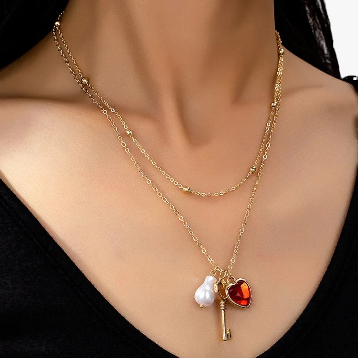 Elsie | Elegent hjerte halskæde med perle - 1 - other - {{ product_tags }