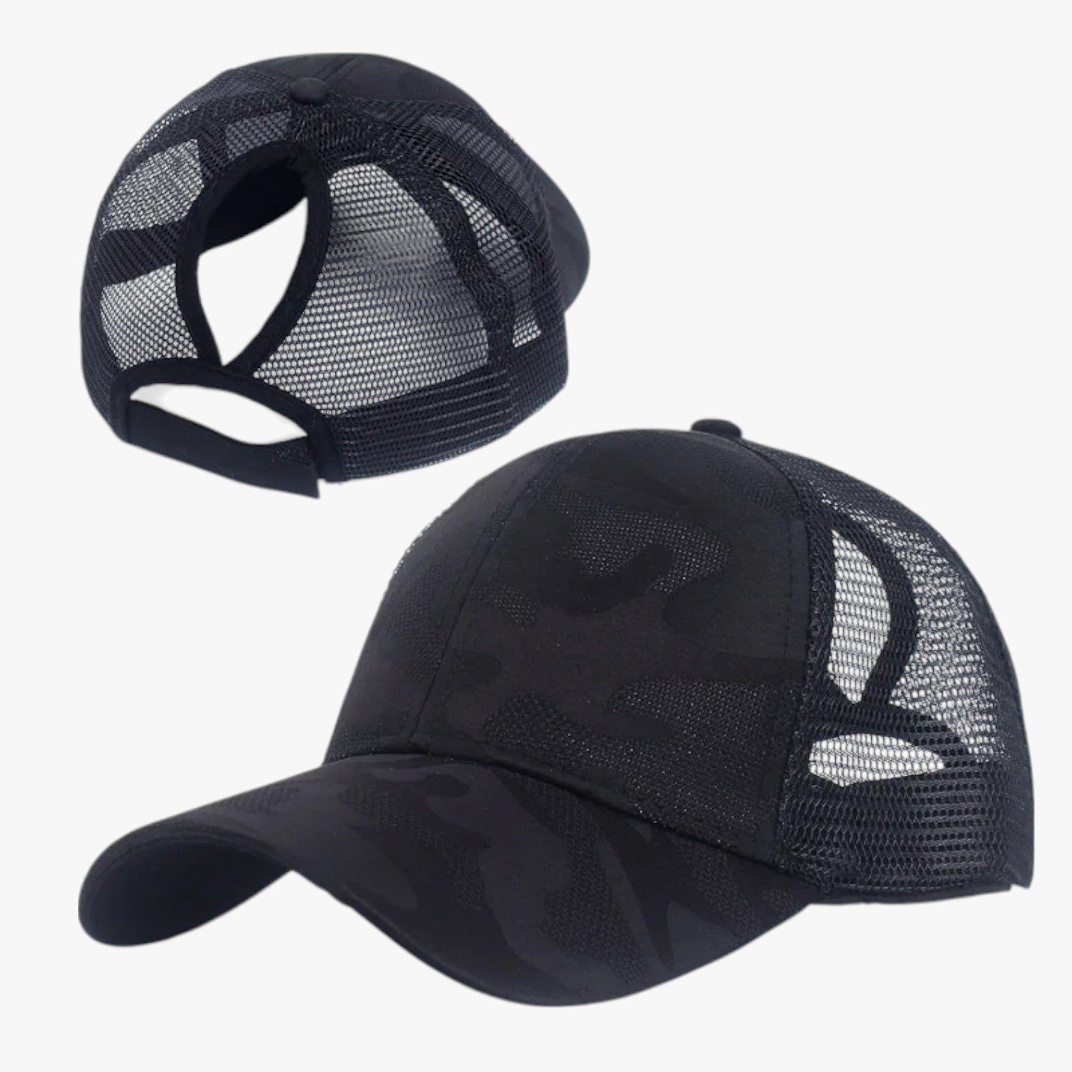 Blaire | Sommerhat i camo med net og knold - Sort - Blaire | Sommerhat i camo med net og knold - €25 - {{ product_tags }