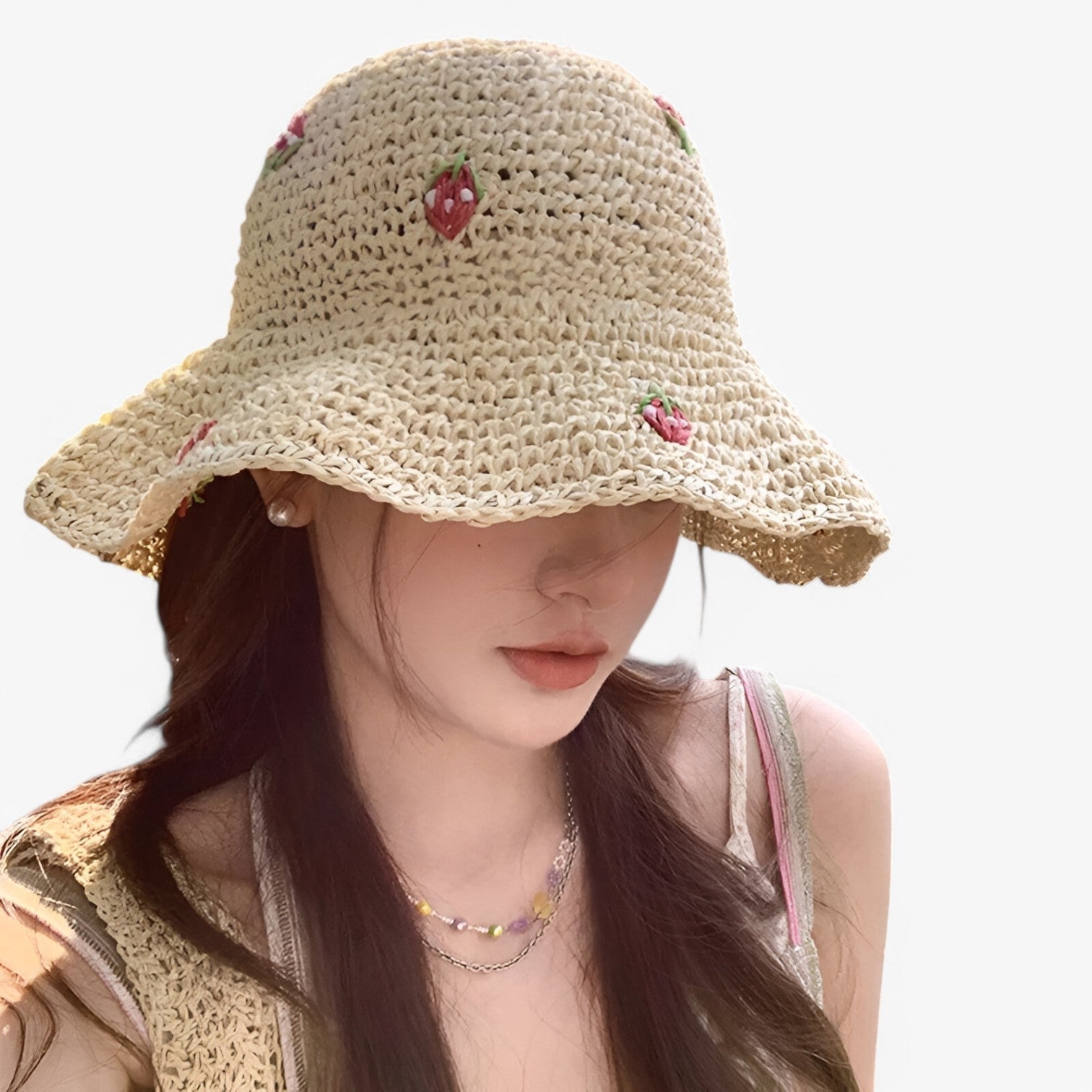 Kira | Jordbær solhat – Foldbar, håndlavet og modebevidst beskyttelse - - women's fashion - {{ product_tags }