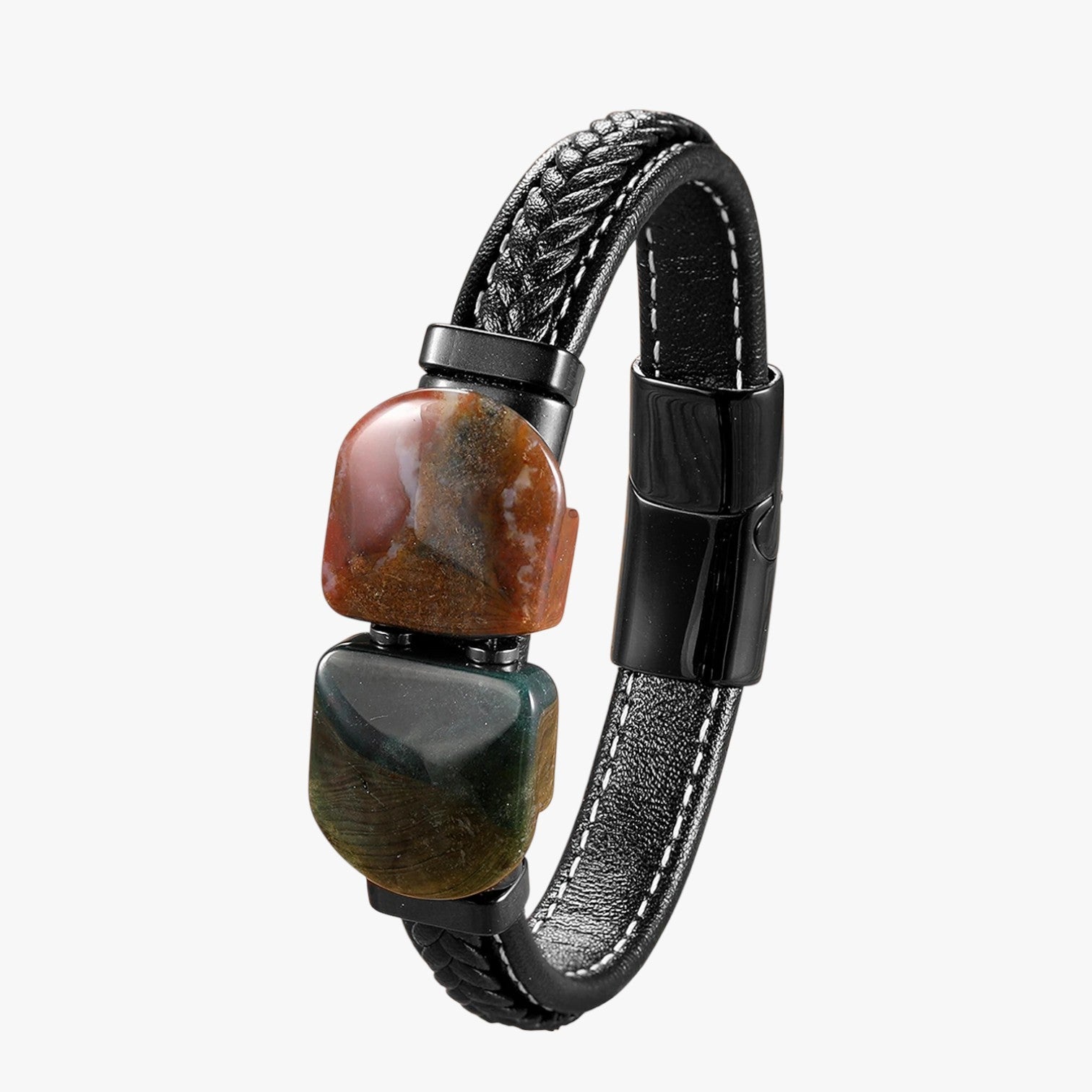 Charlie | Herrearmbånd i Natursten og Læder Gave Elegant 2025 - Sten-A - Charlie | Herrearmbånd i Natursten og Læder Gave Elegant 2025 - €25 - {{ product_tags }