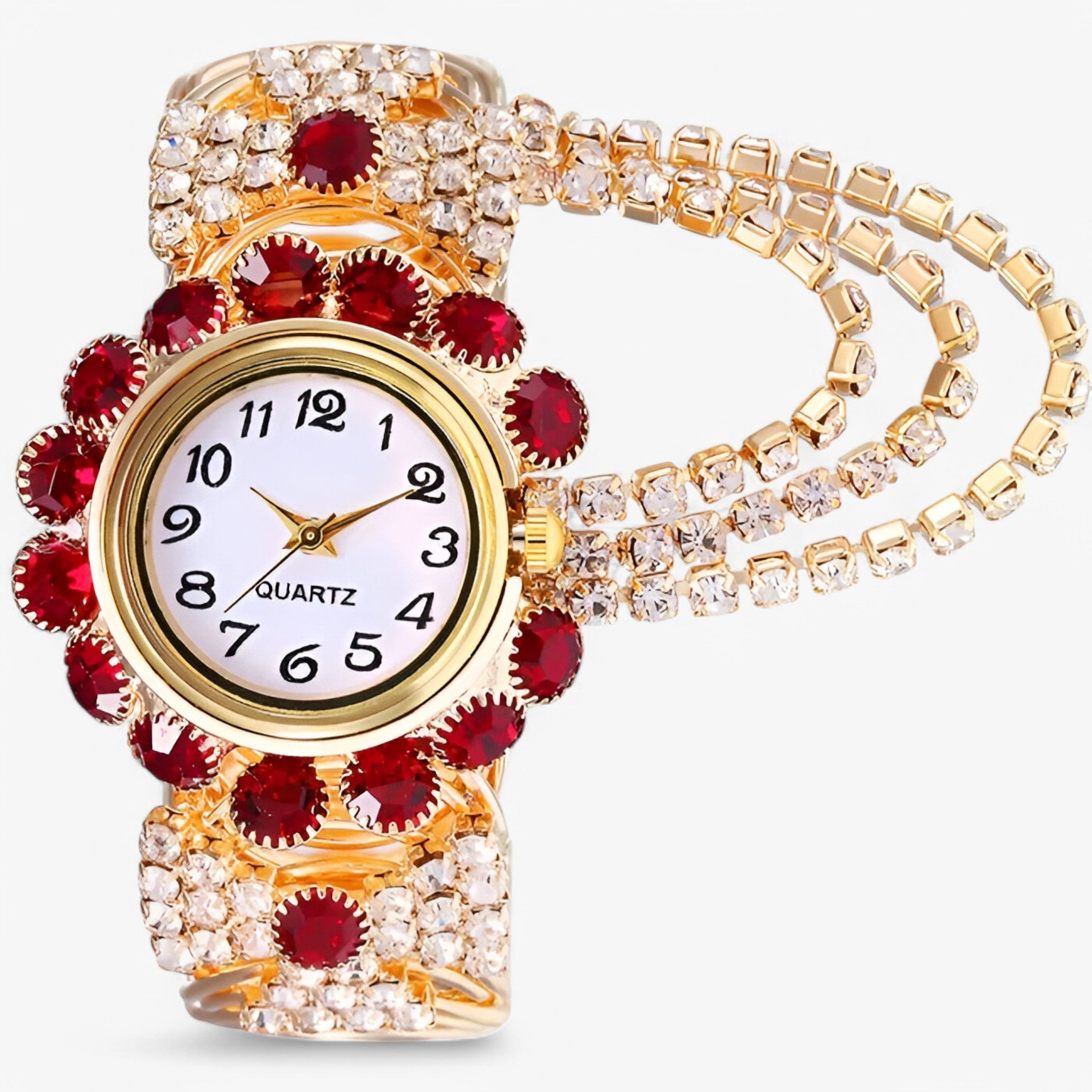 Iris | Quartz ur med rhinsten og stålrem - Rød - watches - {{ product_tags }
