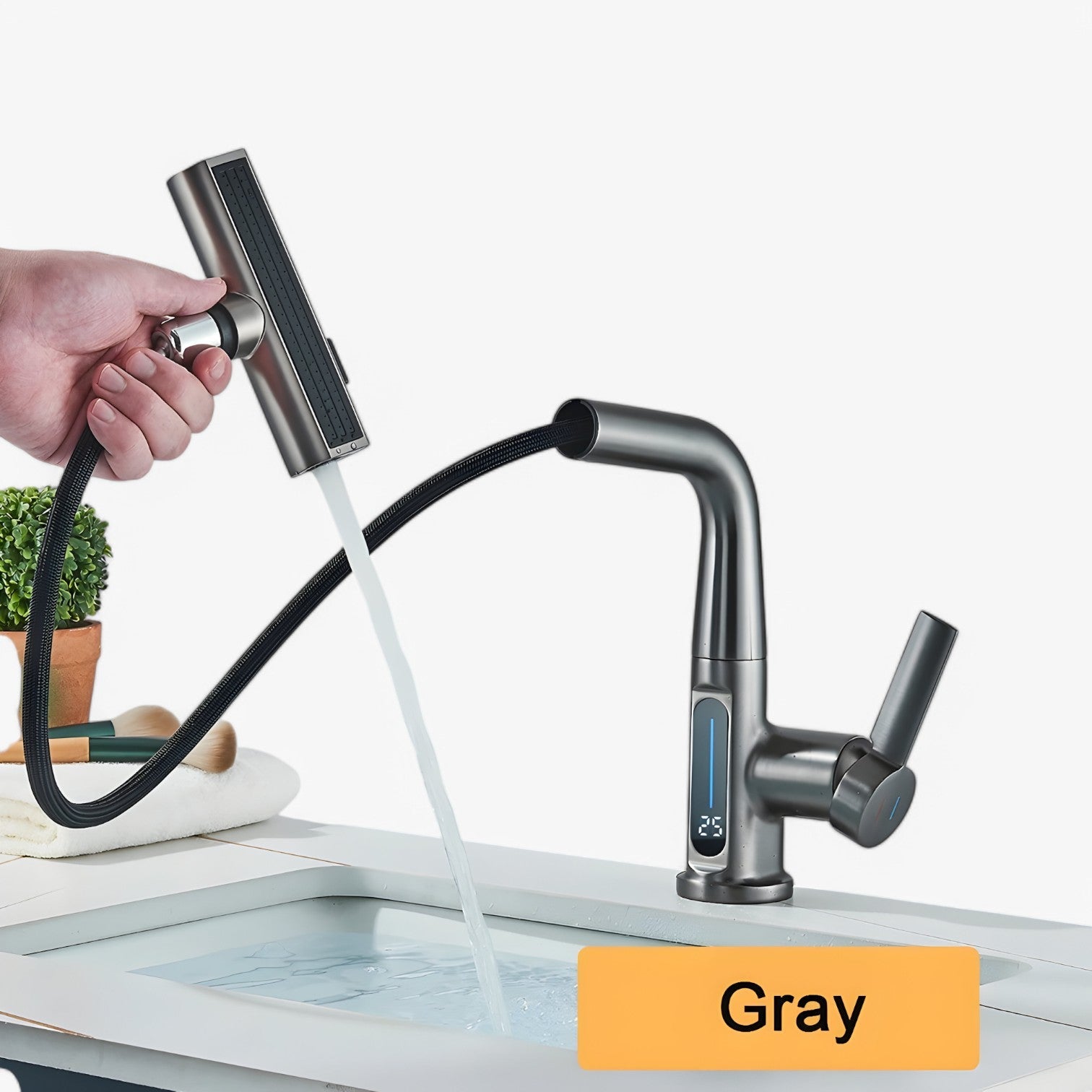 Kirkan | Vandhaner – Digital temperatur & udtrækkelig vandfaldsudløb - grå - house & garden - {{ product_tags }
