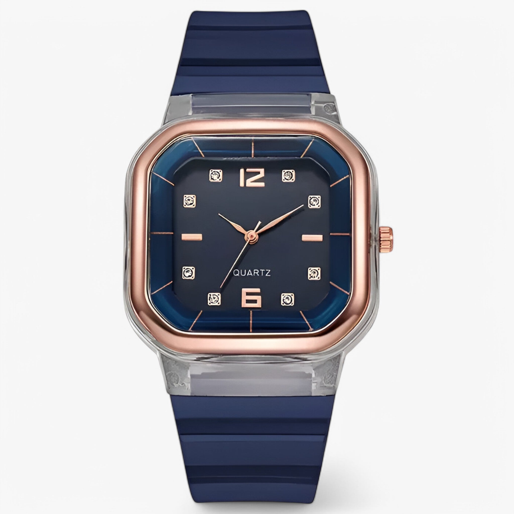 Janessa | Dameur i silikone med stor urskive og strassdetaljer - blå - watches - {{ product_tags }