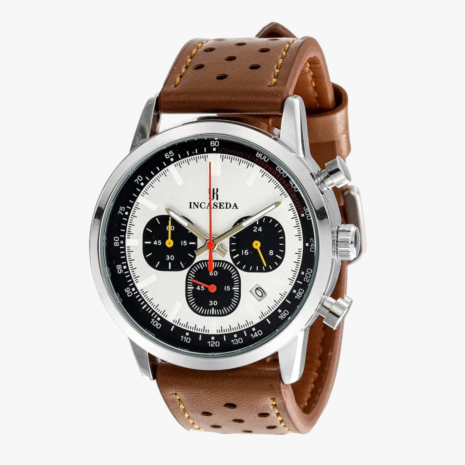 Drew | Herreur til mænd INCASEDA Quartz luksus chronograf, ultra-lystrogent og elegant - Brun Hvid - watches - {{ product_tags }