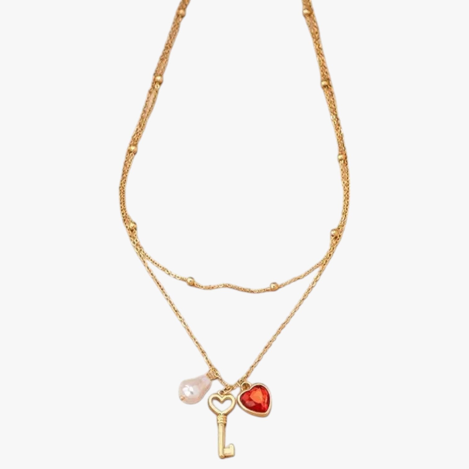 Elsie | Elegent hjerte halskæde med perle - - other - {{ product_tags }