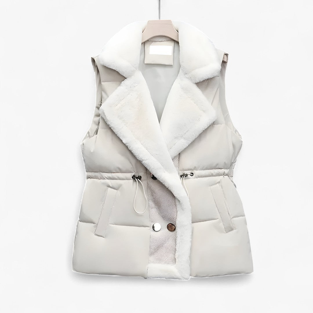 Alex | Polstret vest med fyld og syntetisk pelskrave – Justerbar talje, til koldt vejr - Beige - winter - {{ product_tags }