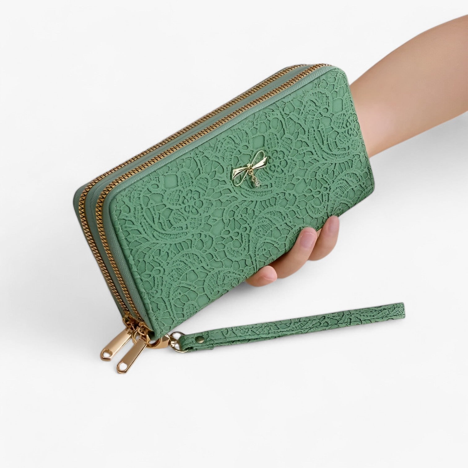 Marian | Retro Brieftaske – Elegant og Rummelig med Blonderelief - Grøn - bags - {{ product_tags }
