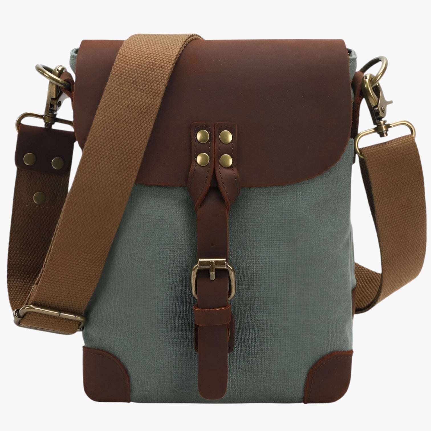 Archie | Vintage skuldertaske i lærred og læder - Søgrøn - bags - {{ product_tags }