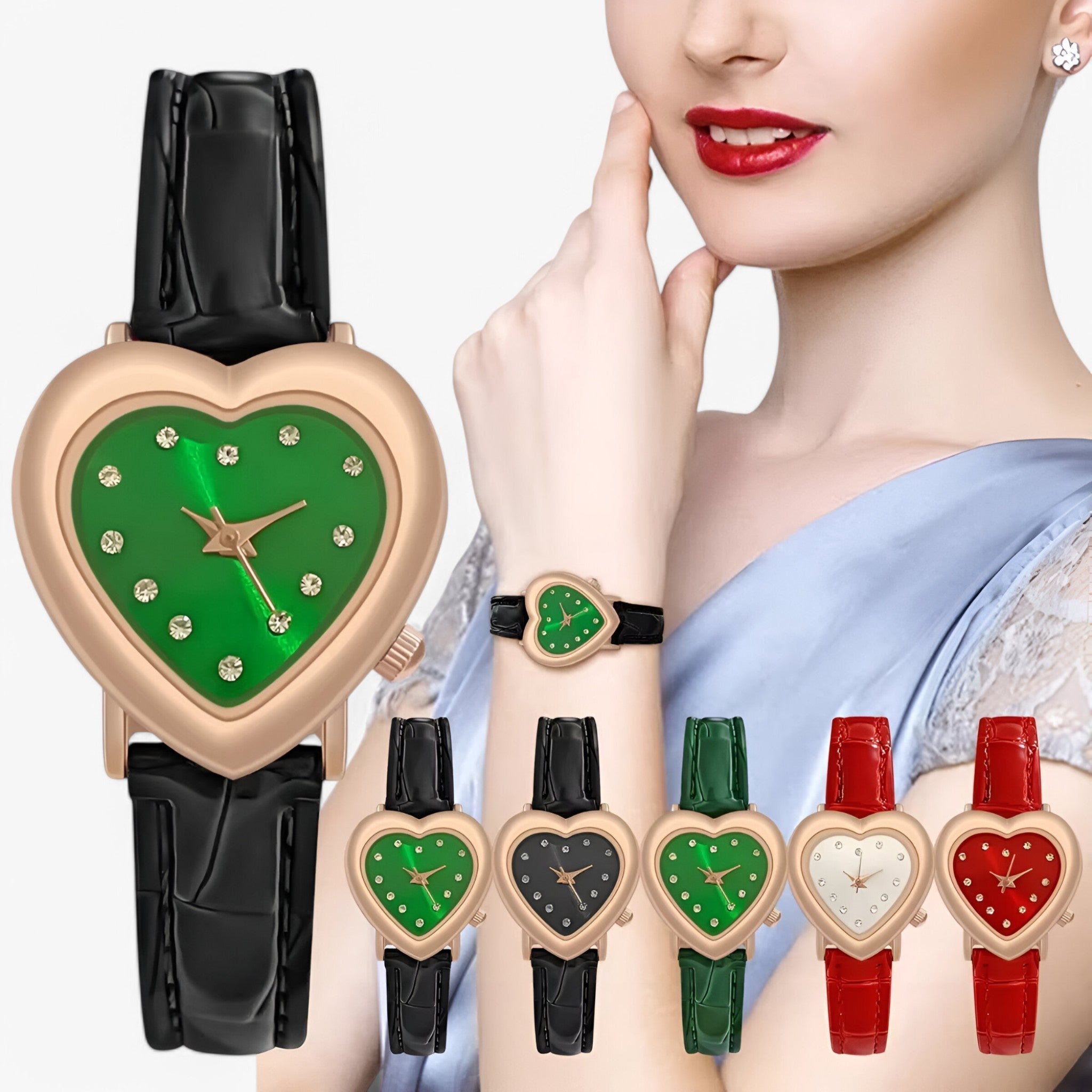 Kate | Elegant rosaguld dameur med hjerteformet urskive og læderrem - - watches - {{ product_tags }