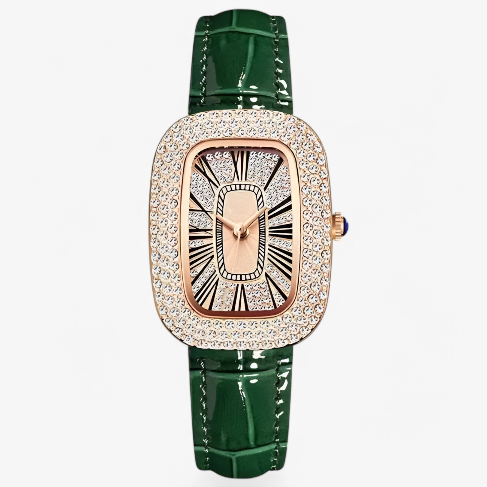 Renée | Elegant grønt læder dameur med dekorative nitter - Grøn - watches - {{ product_tags }