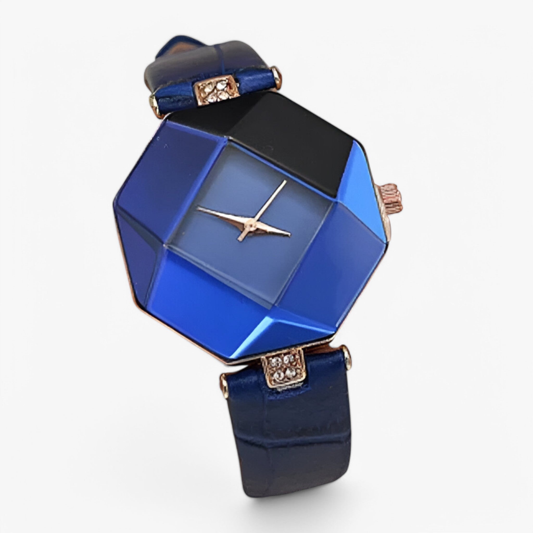 Nina | Casual dameur med blå læderrem og kreativ flerfarvet urskive - - watches - {{ product_tags }
