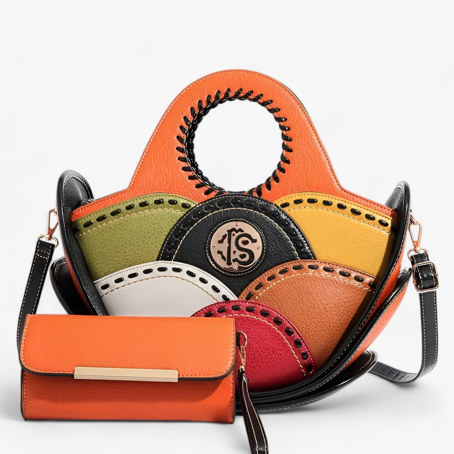 Valeria | Stor Læder Skuldertaske med Rummelige Opbevaringslommer - Orange - bags - {{ product_tags }