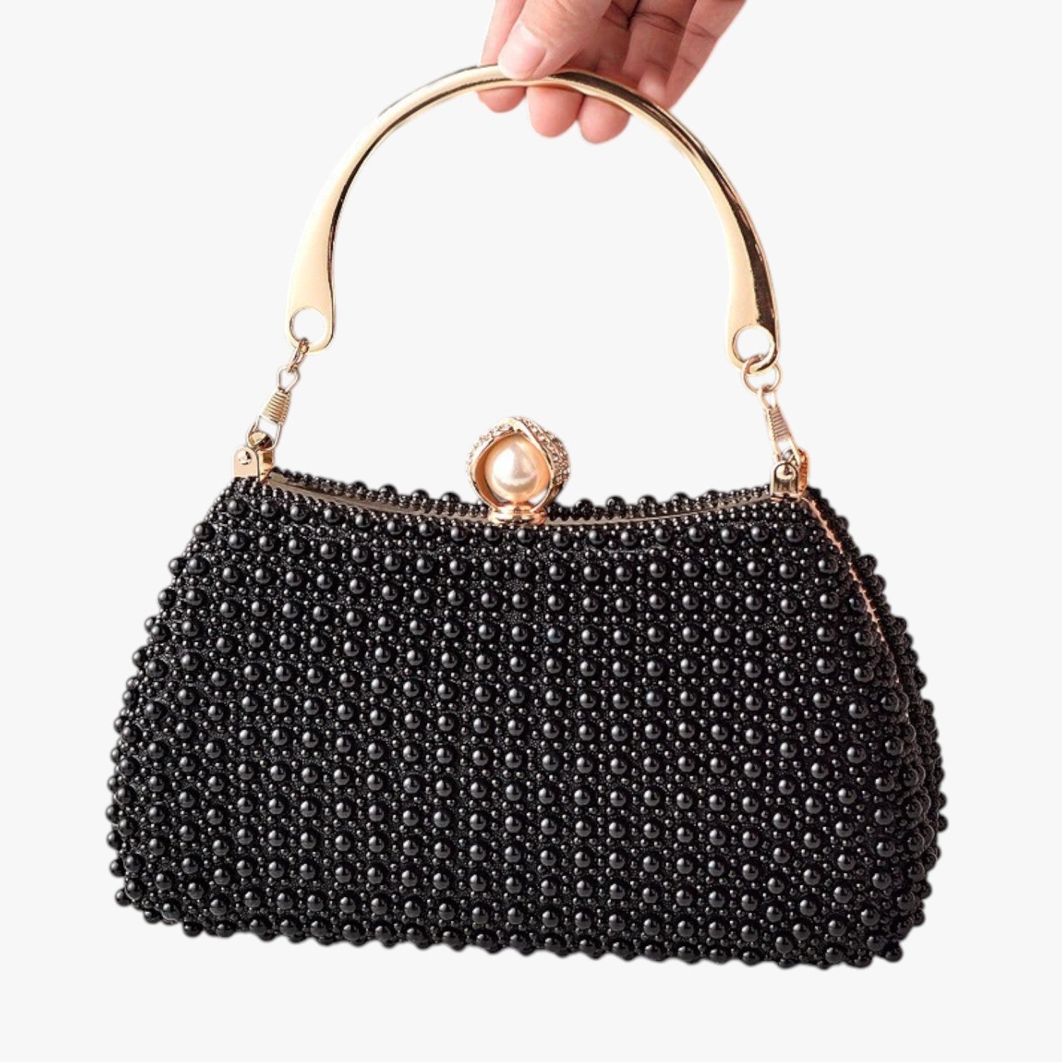 Aviana | Elegant perle eveningtaske med kædehåndtag - Sort - other - {{ product_tags }