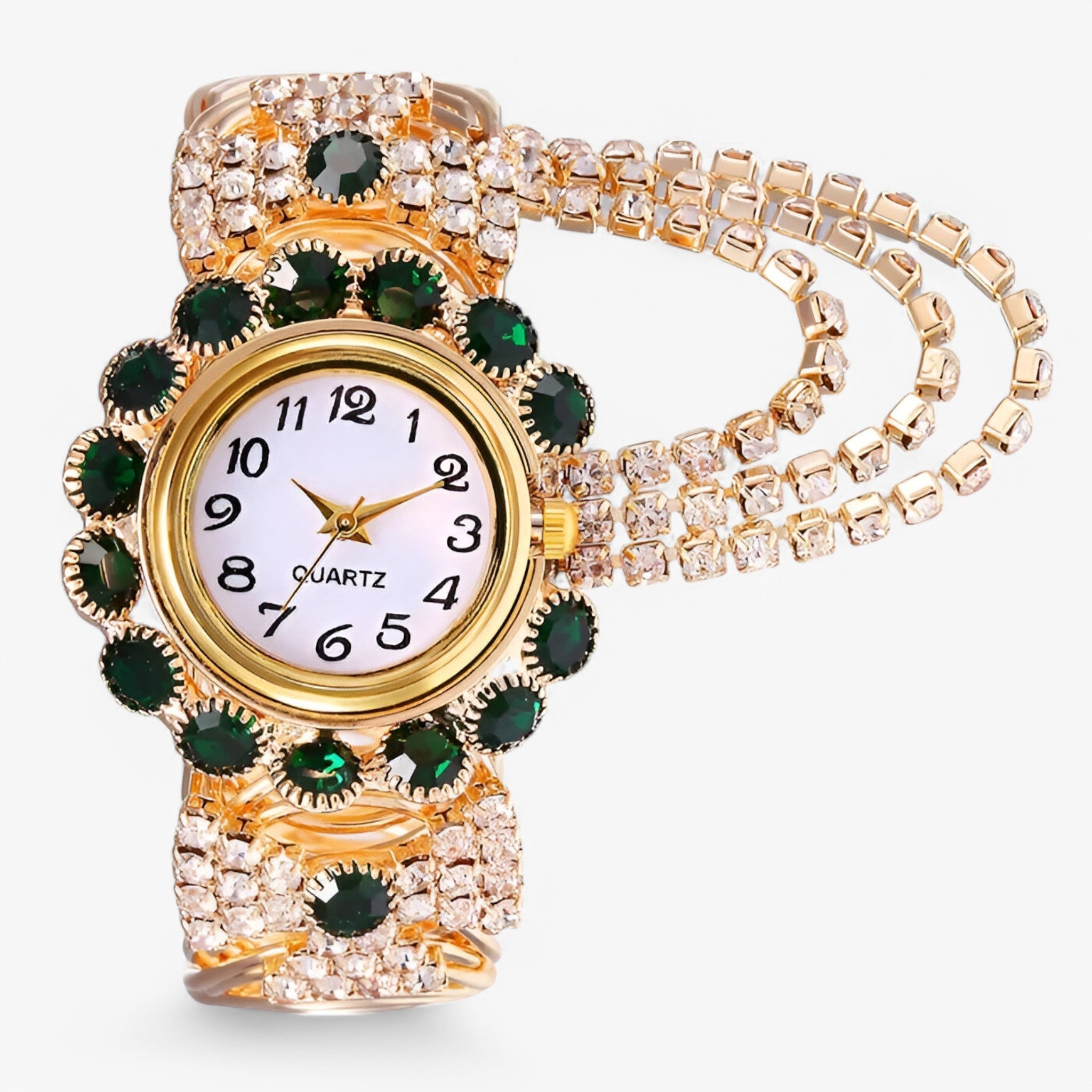 Iris | Quartz ur med rhinsten og stålrem - grøn - watches - {{ product_tags }