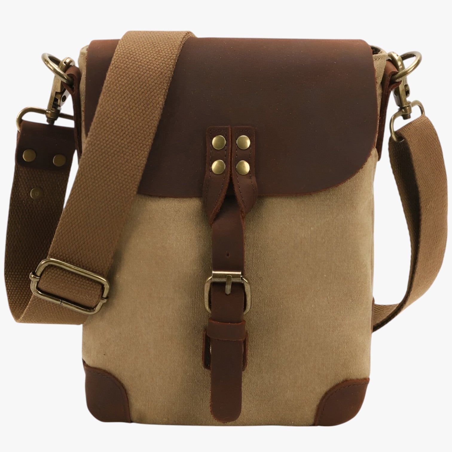 Archie | Vintage skuldertaske i lærred og læder - Khaki - bags - {{ product_tags }