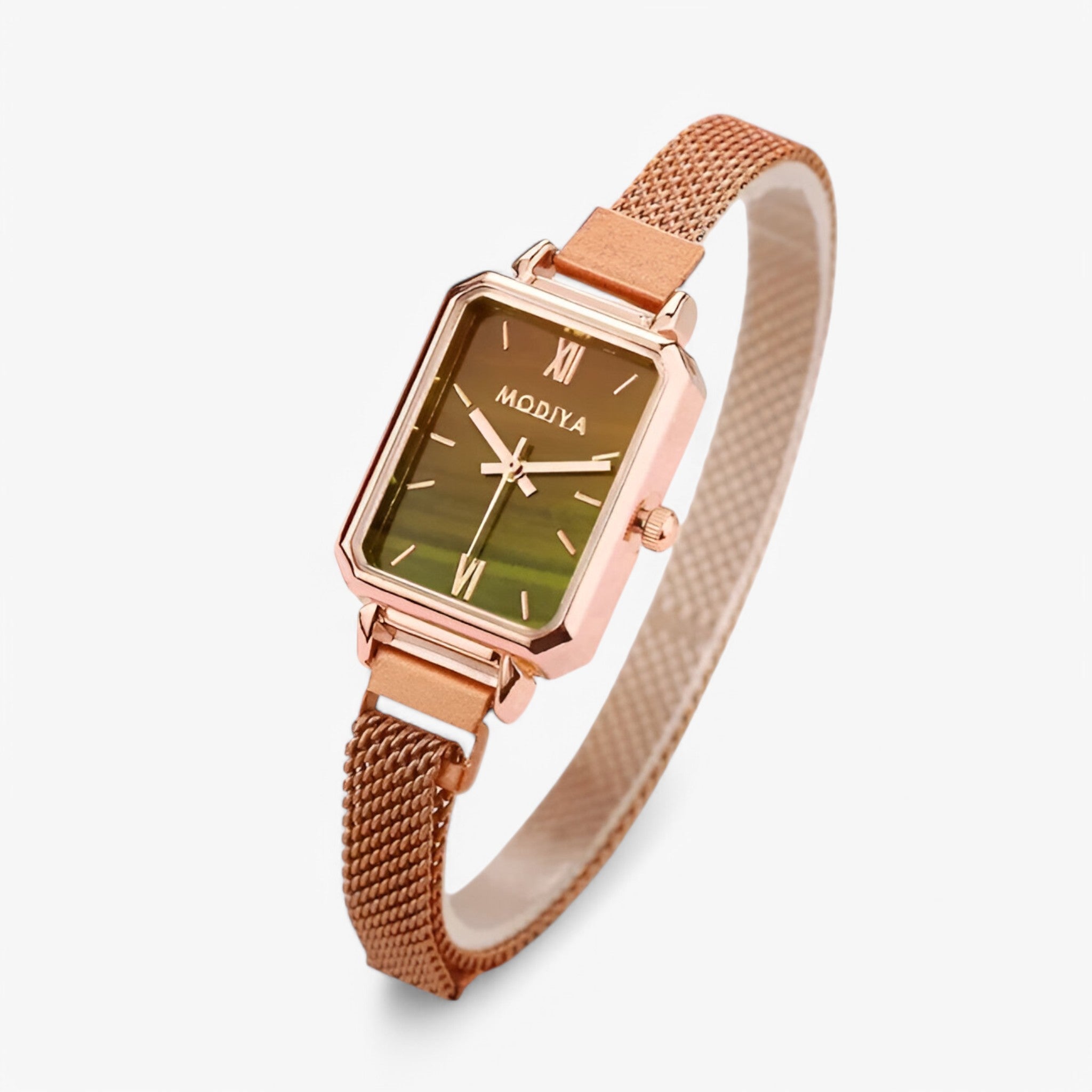 Sabrina | Firkantet dameur med grøn urskive og magnetrem - Brun - watches - {{ product_tags }