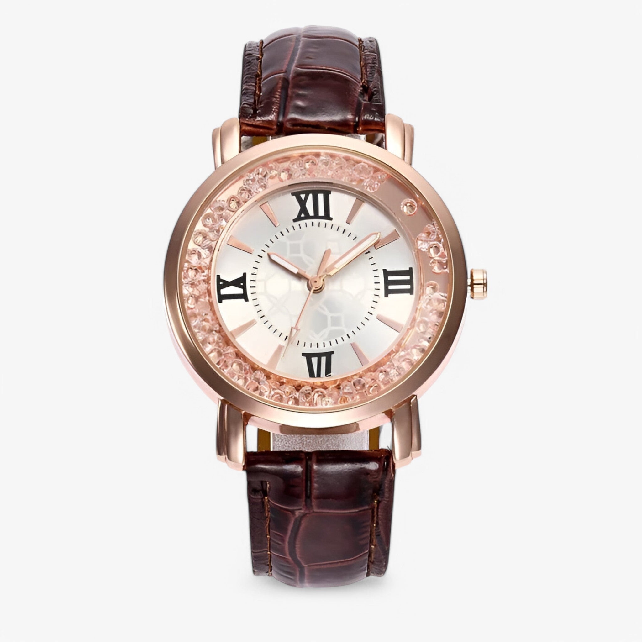 Vera | Dameur i læder med glitrende urskive med strass - brun - watches - {{ product_tags }