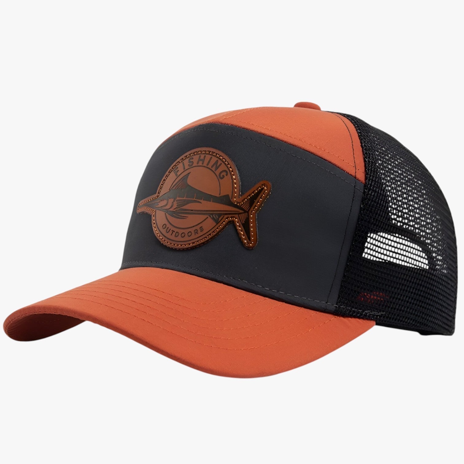 Caden | Stilfuld – Sommers trucker cap med mesh og læderlabel - orange Justerbar - men's fashion - {{ product_tags }