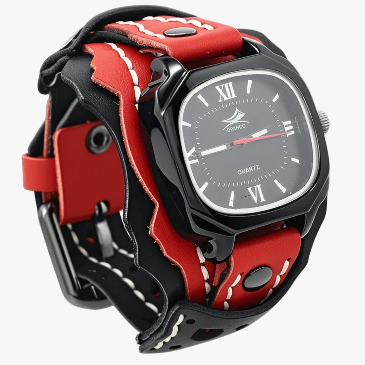 Alden | Stor herreur med stort kvadratisk ur og ægte læderrem - Rosso Nero - watches - {{ product_tags }
