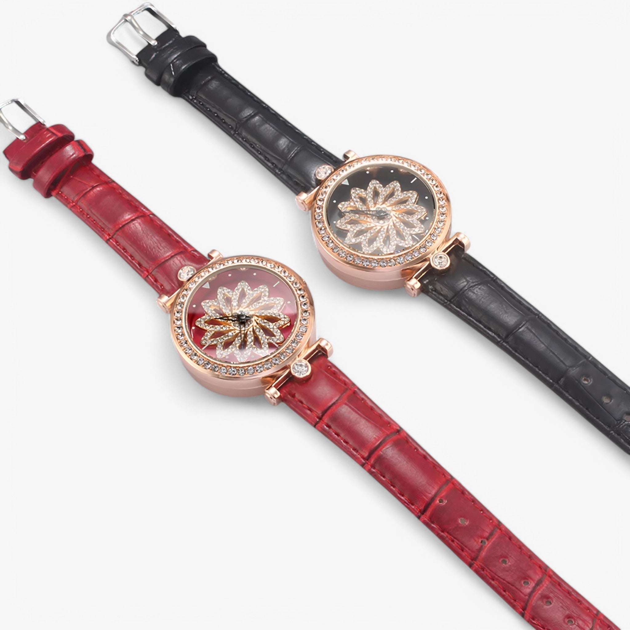 Brenda | Dameur med roterende blomster urskive og elegant mesh-rem - - watches - {{ product_tags }