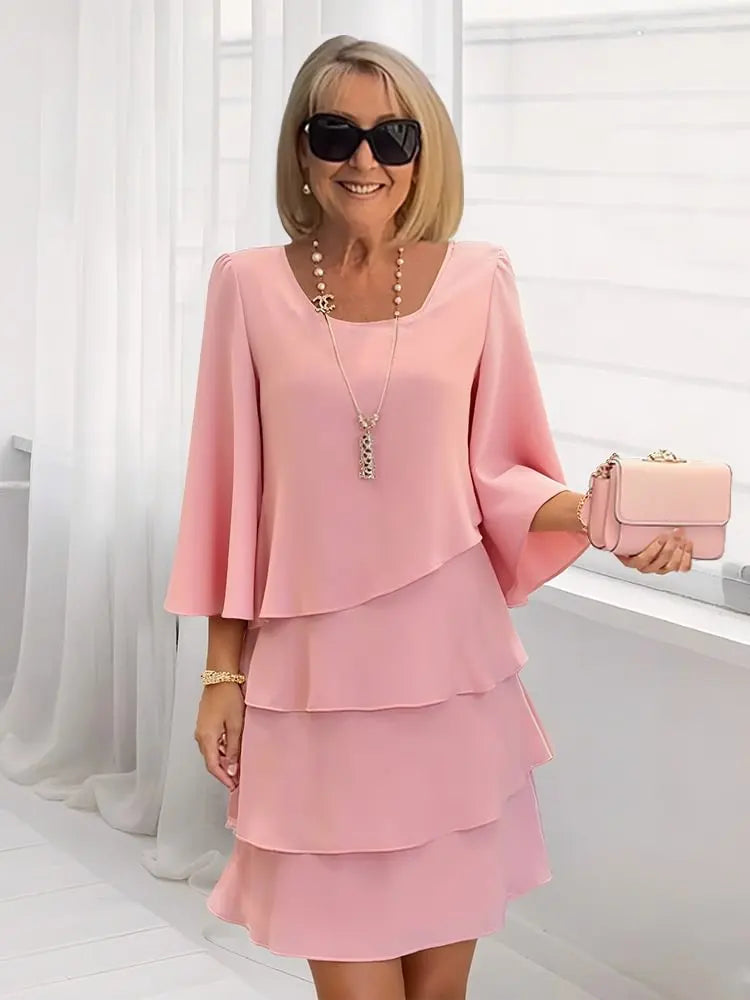 Catherine | Elegant Komfort Flæsekjole - Pink - Tøj > Kjoler - {{ product_tags }