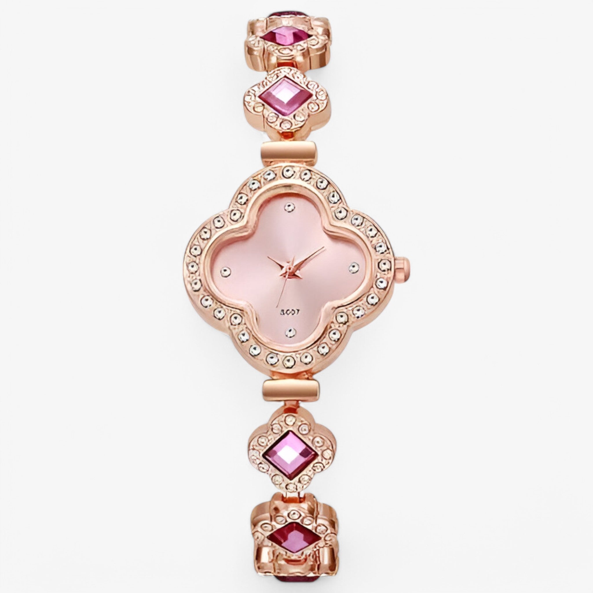 Clara | Kvartsur med firkløver og diamantindlæg - lyserød - watches - {{ product_tags }
