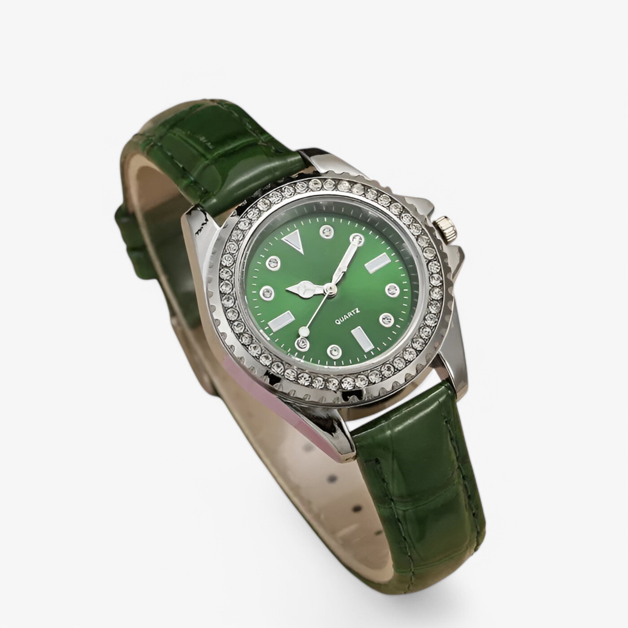 Dalia | Dameur med grøn læderrem og diamantdetaljer - - watches - {{ product_tags }