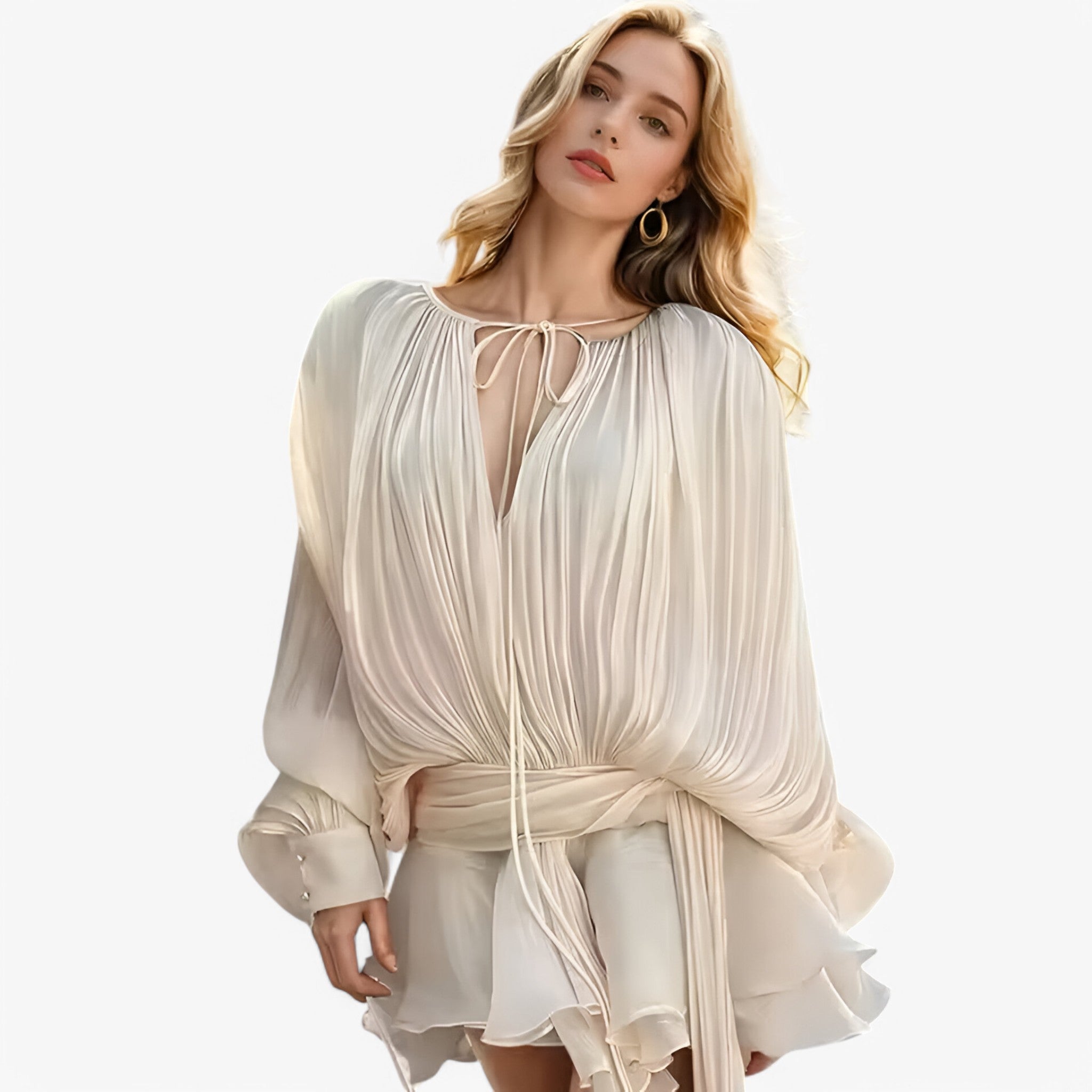 Alessia | Elegant kjole med flæser og lanterneærmer - - women's fashion - {{ product_tags }