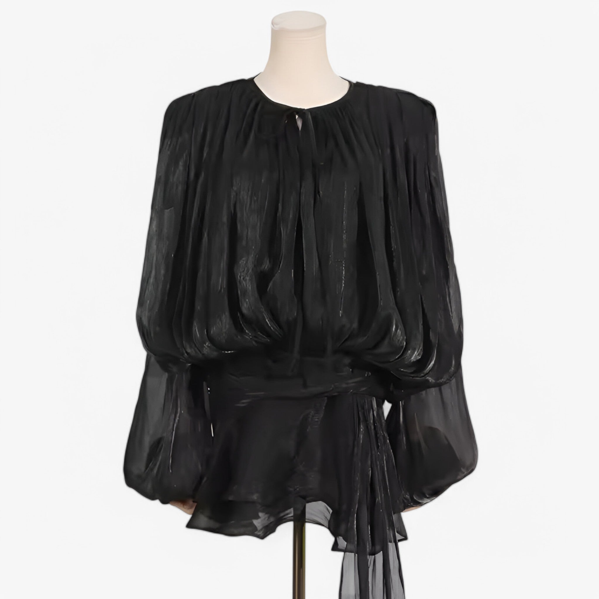 Alessia | Elegant kjole med flæser og lanterneærmer - Sort - women's fashion - {{ product_tags }