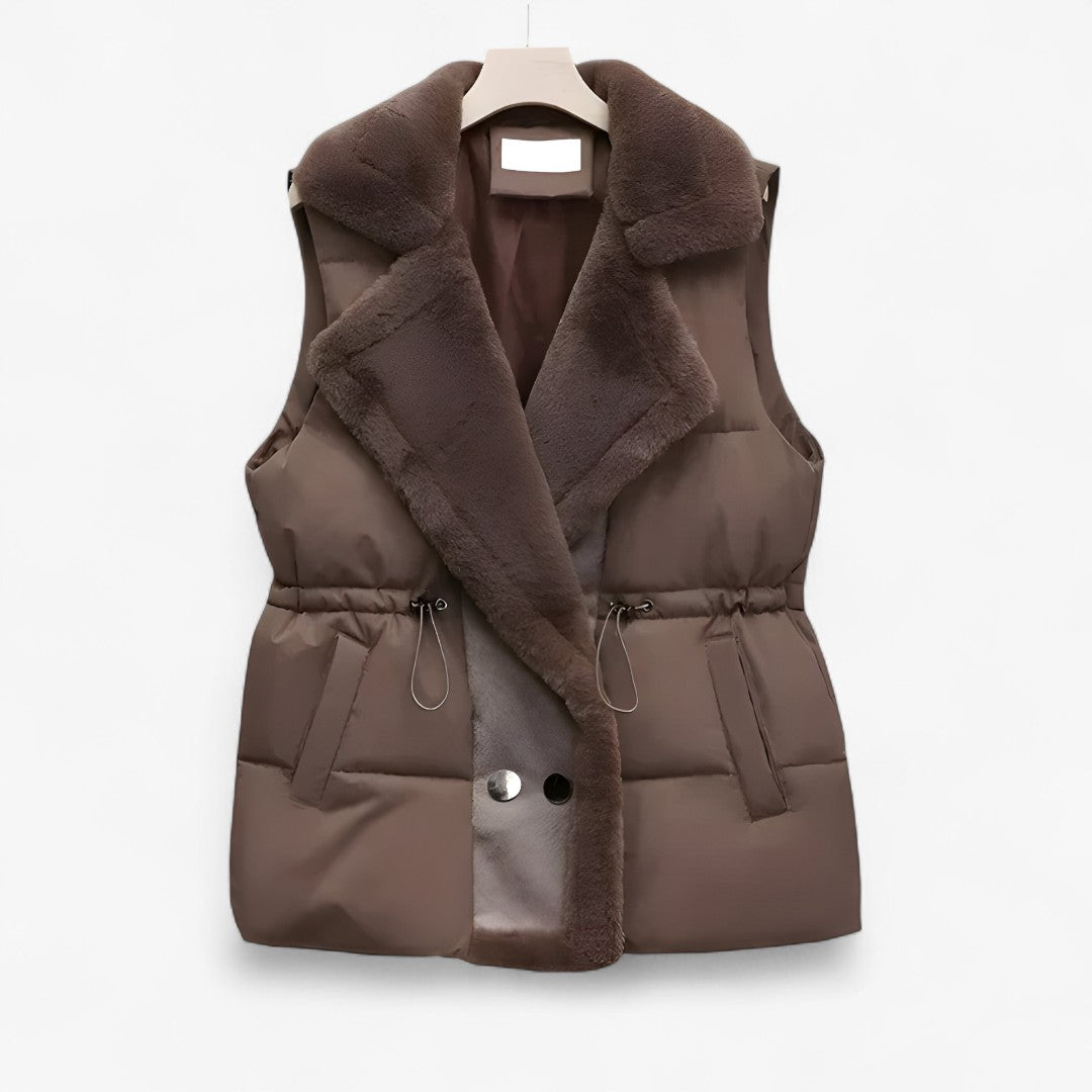 Alex | Polstret vest med fyld og syntetisk pelskrave – Justerbar talje, til koldt vejr - Brun - winter - {{ product_tags }