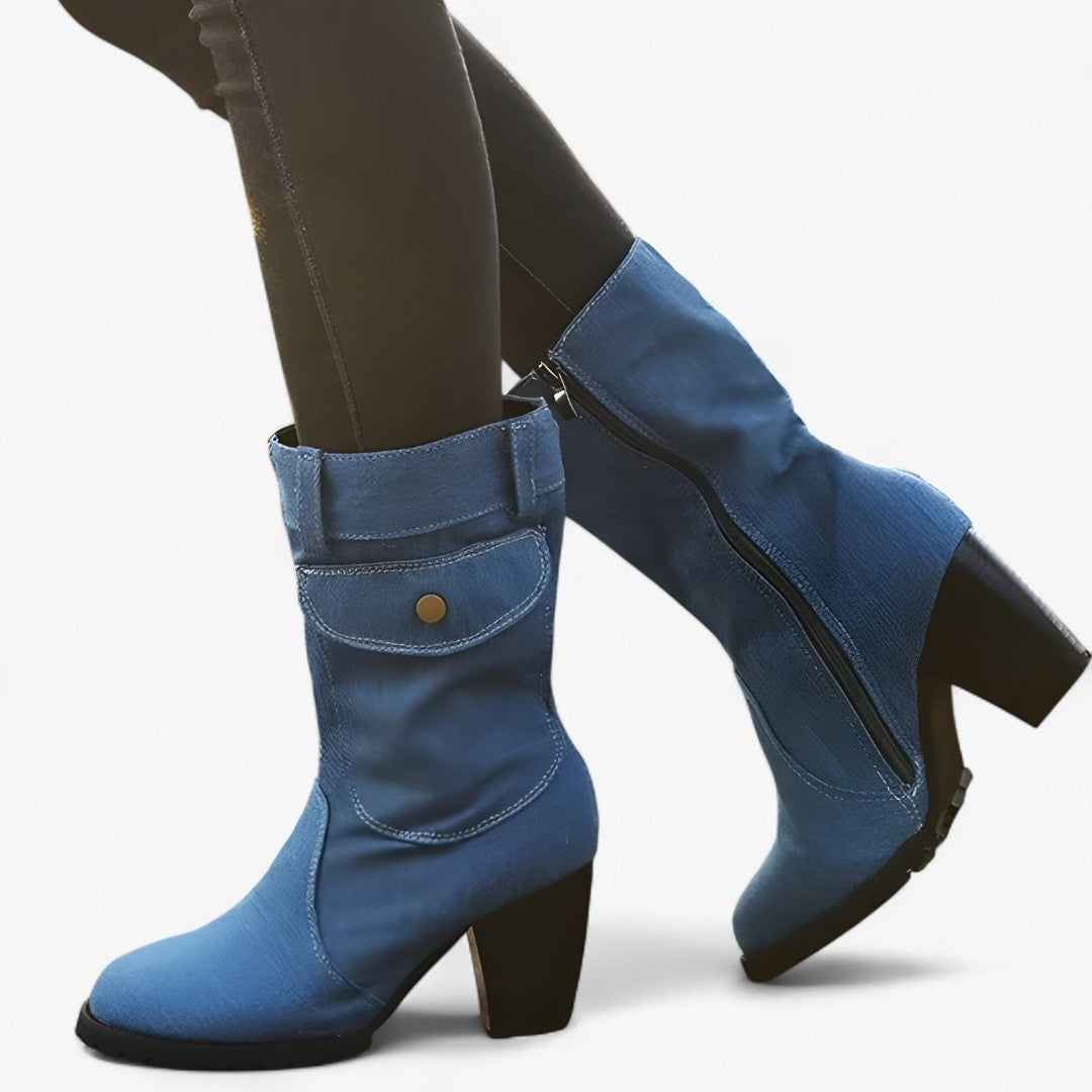 Sierra | Cowboy-støvler i denim med høj hæl - Blå - Sierra | Cowboy-støvler i denim med høj hæl - €25 - {{ product_tags }