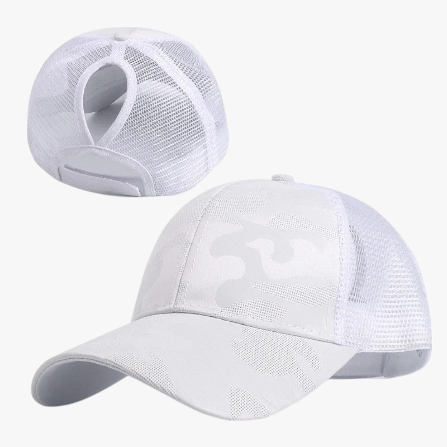 Blaire | Sommerhat i camo med net og knold - Hvid - Blaire | Sommerhat i camo med net og knold - €25 - {{ product_tags }
