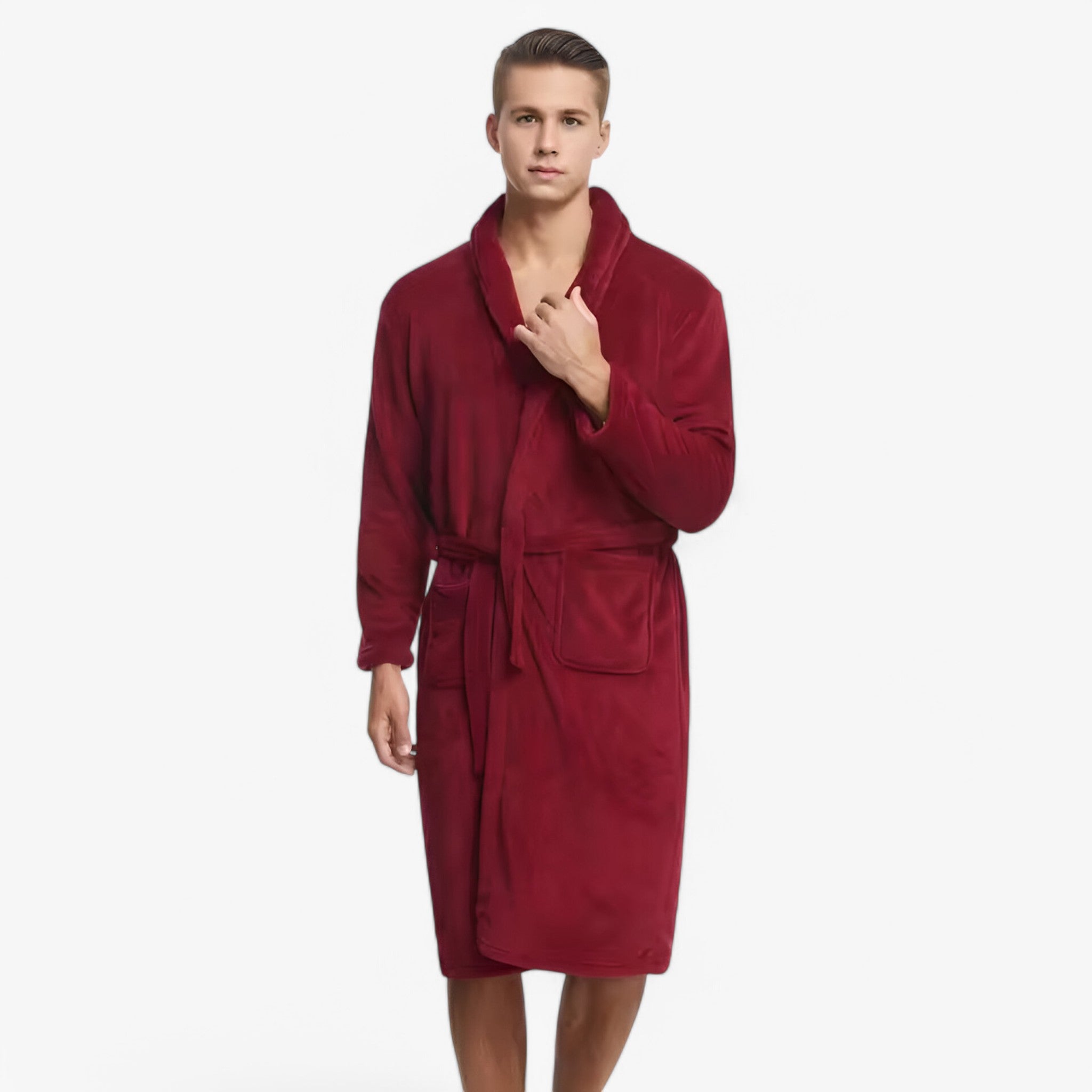 Jonas | Blød Flannel Natkjole med Lommer - Vinrød En Størrelse Kina - men's fashion - {{ product_tags }